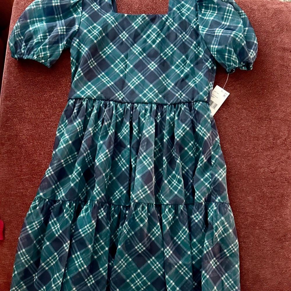 Plaid Puff Sleeve Christmas Dress
